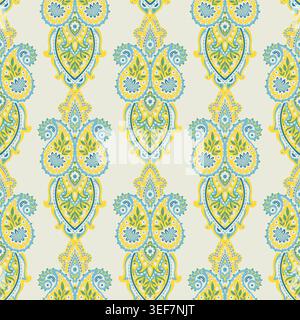 Light Cream Vertical Floral Paisley Stripe Stock Vector