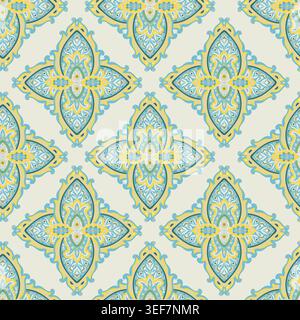 Vintage Blue Yellow Paisley Medallion Pattern Stock Vector