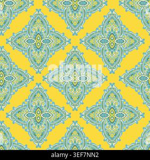 Bright Yellow Floral Paisley Medallion Motif Stock Vector
