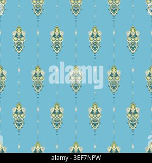 Light Blue Vertical Paisley Stripe Motif Stock Vector