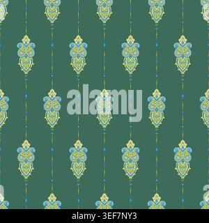 Dark Green Vertical Paisley Stripe Design Stock Vector
