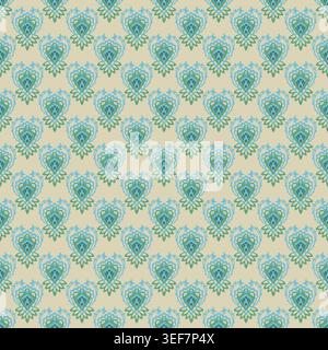 Intricate Botanical Heart Damask Motif Stock Vector