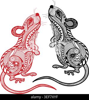 Rat vector illustration.Chinese zodiac and horoscope sign with beautiful line art, isolated. Stock Vector