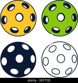 Abstract green and a yellow pickleballs. Ideal for sports, equipment, or pickleball themed design and marketing materials. Stock Vector