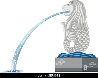 Flat vector illustration of a mythical lion fish statue spouting water on white background Stock Vector