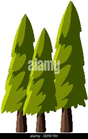 A flat vector illustration of three stylized evergreen pine trees with simple green foliage Stock Vector