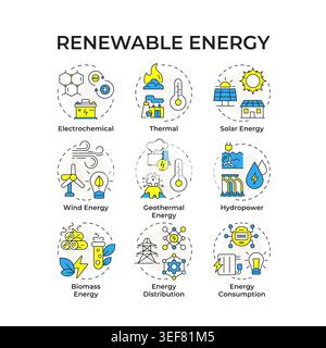 Renewable energy multi color concept icons Stock Vector