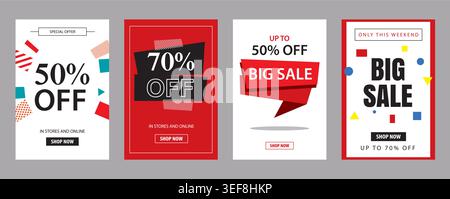 Geometric vertical sale banner set for social media promotion campaign. Stock Vector