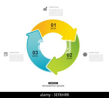 Business circular arrow infographic with three steps data cycle. Stock Vector