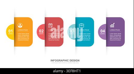 Business infographic timeline with four colorful options steps presentation. Stock Vector
