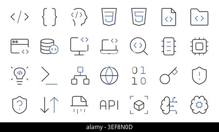 Programming and coding Line Icons Set Editable Stroke Vector Illustration. Stock Vector
