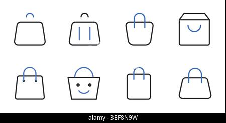Shopping Bag Line Icons Set Editable Stroke Vector Illustration. Stock Vector