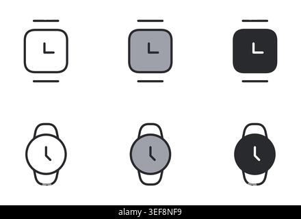 Smart Watch Icon Set Line Duotone and Filled Vector Illustration. Stock Vector