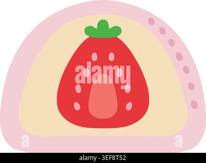 Simple illustration of a soft pink rice cake roll with a strawberry center and pale cream filling. Stock Vector