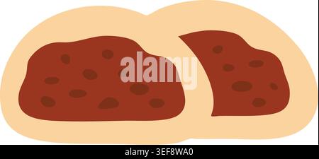 Simple illustration of a split pastry showing a dark sweet filling inside a pale bread shell. Stock Vector