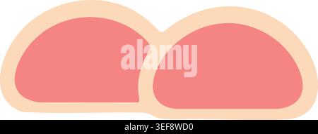 Simple illustration of two pink filled sweet cake halves set inside a pale outer shell. Stock Vector