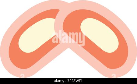 Simple illustration of a soft pretzel shaped pastry with peach colored loops and pale filling areas. Stock Vector