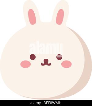 Simple illustration of a white rabbit shaped dessert face with long ears rosy cheeks and a tiny smile. Stock Vector