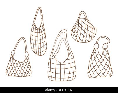 Reusable net bags line art. Stock Vector