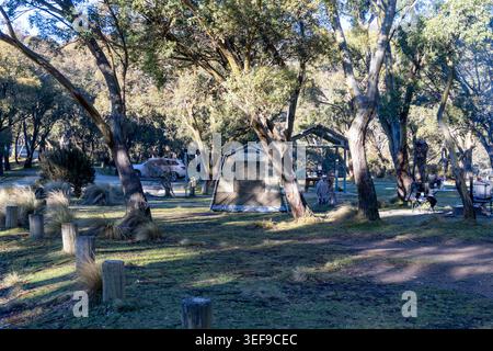 Thredbo Diggings campground and camping area in Kosciuszko National Park, Snowy mountains,New South Wales, Australia Stock Photo