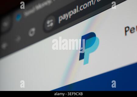 18 April 2026 - Tashkent, Uzbekistan: Close up view of PayPal website on digital screen showing logo and browser interface elements. Stock Photo