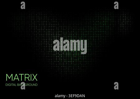 Green binary matrix pattern on dark background with glowing digital code and technology style design Stock Vector