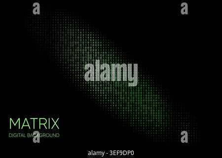 Diagonal stream of glowing binary numbers on dark background with futuristic digital matrix technology style Stock Vector