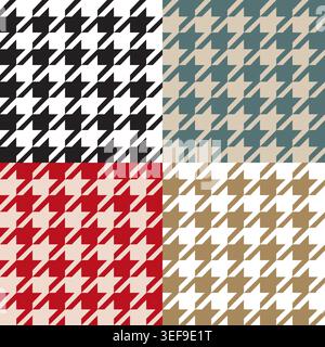 Set of 4 Modern Black and White Geometric Houndstooth Patterns - Abstract Seamless Background - Vector Design Stock Vector