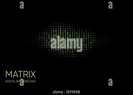 Centered green binary code pattern on black background with futuristic digital matrix technology style Stock Vector