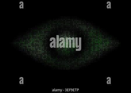 Abstract green binary eye on dark background with futuristic matrix digital technology concept Stock Vector