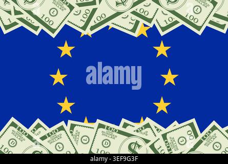 European Union Background. European Flag with Dollar Banknote. EU Economy Concept. Vector Illustration. Stock Vector