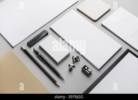 Branding identity template. Photo of blank corporate stationery Stock Photo