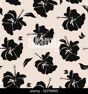 Bloom flowers hand drawn vector flowers handdrawn seamless pattern. Black brush flower silhouettes Stock Vector