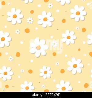 Bloom pattern with simple pretty small flowers, little floral seamless texture on yellow background. Spring, summer romantic blossom flower garden sea Stock Vector