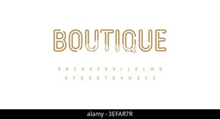 Condensed outline boutique font logo alphabet with elegant vertical rhythm for premium fashion branding, beauty packaging, editorial titles and luxury Stock Vector