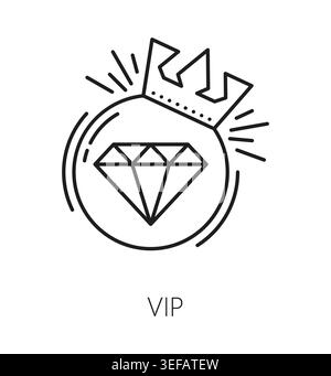 VIP member exclusive benefit line icon or pictogram. Loyalty program bonus outline vector symbol, exclusive benefit prize thin line pictogram. VIP membership reward icon with diamond gem, kings crown Stock Vector