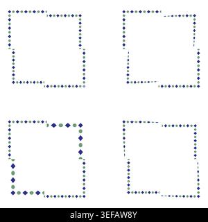 Blue dotted frame. Square point border. Abstract vector set. Creative shape element. EPS 10. Stock Vector