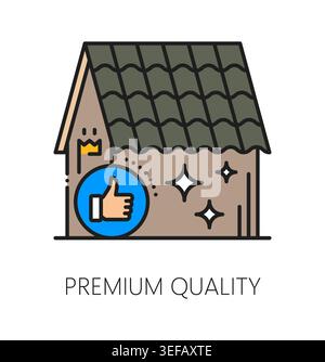 House roof premium quality materials line icon or pictogram. House roofing renovation service pictogram, home construction vector icon. Cottage roof premium quality materials sign or outline symbol Stock Vector