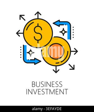 Investment business, finance color line icon or symbol. Venture capital fund thin line vector sign, passive income line pictogram. Investment company icon or symbol with dollar currency sign Stock Vector