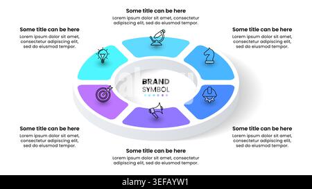 Infographic template with icons and 6 options or steps. Isometric circle. Can be used for workflow layout, diagram, banner, webdesign. Vector illustra Stock Vector
