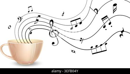 Coffee Cup with Musical Notes Concept Stock Vector