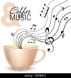 Coffee Cup with Musical Notes Concept Stock Vector