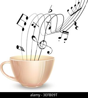 Coffee Cup with Musical Notes Concept Stock Vector