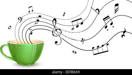 Coffee Cup with Musical Notes Concept Stock Vector