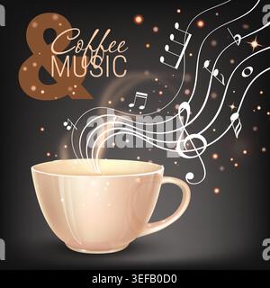 Coffee Cup with Musical Notes Concept Stock Vector