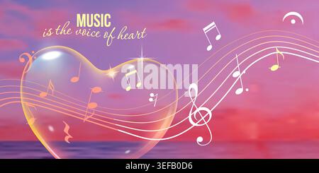 Glass heart with musical notes Stock Vector