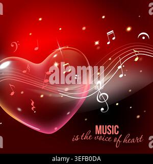 Glass heart with musical notes Stock Vector