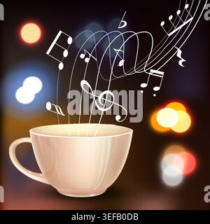 Coffee Cup with Musical Notes Concept Stock Vector