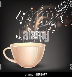 Coffee Cup with Musical Notes Concept Stock Vector