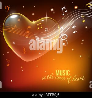 Glass heart with musical notes Stock Vector